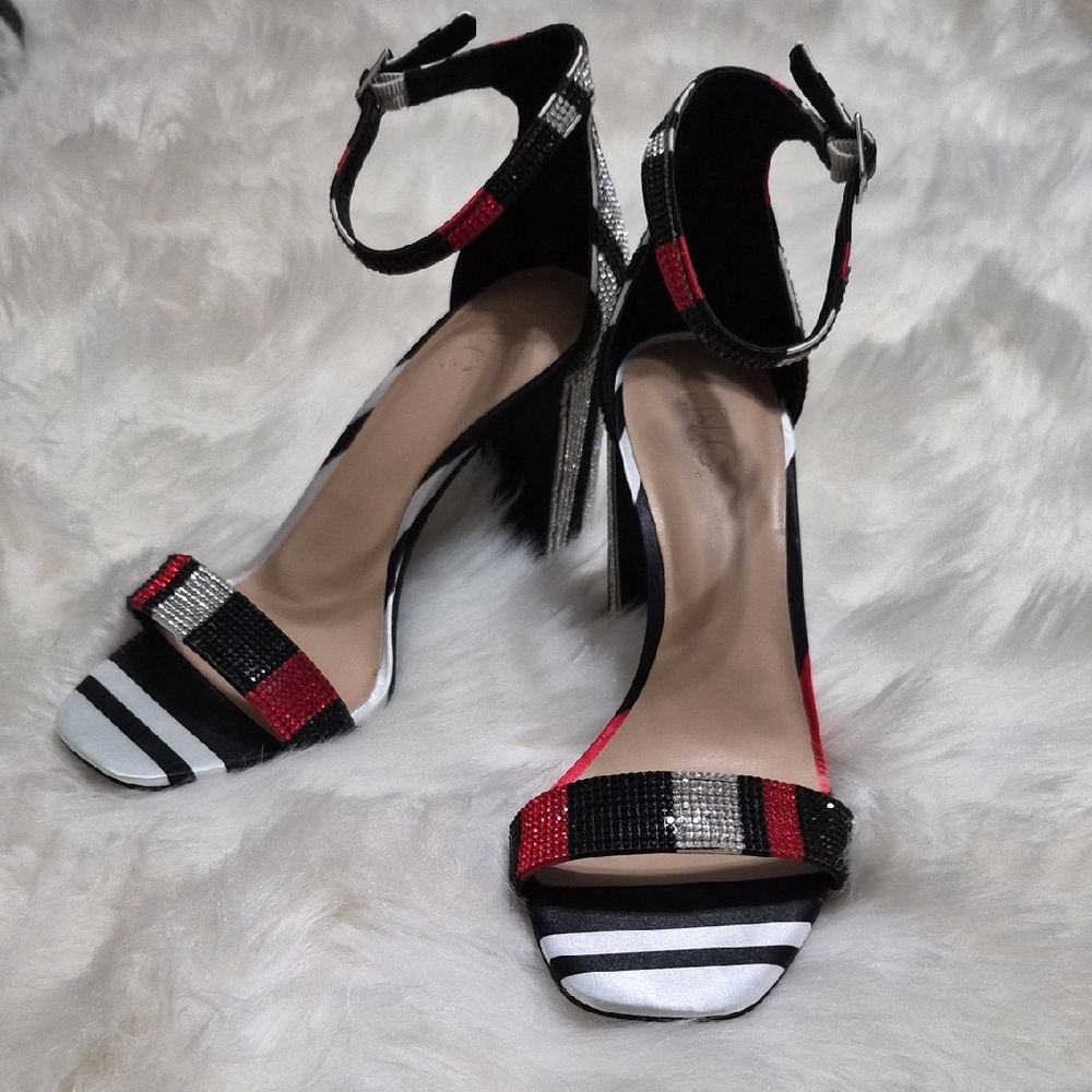 BNWOT. Never Worn INC International Concepts Black and Red Beaded Heels